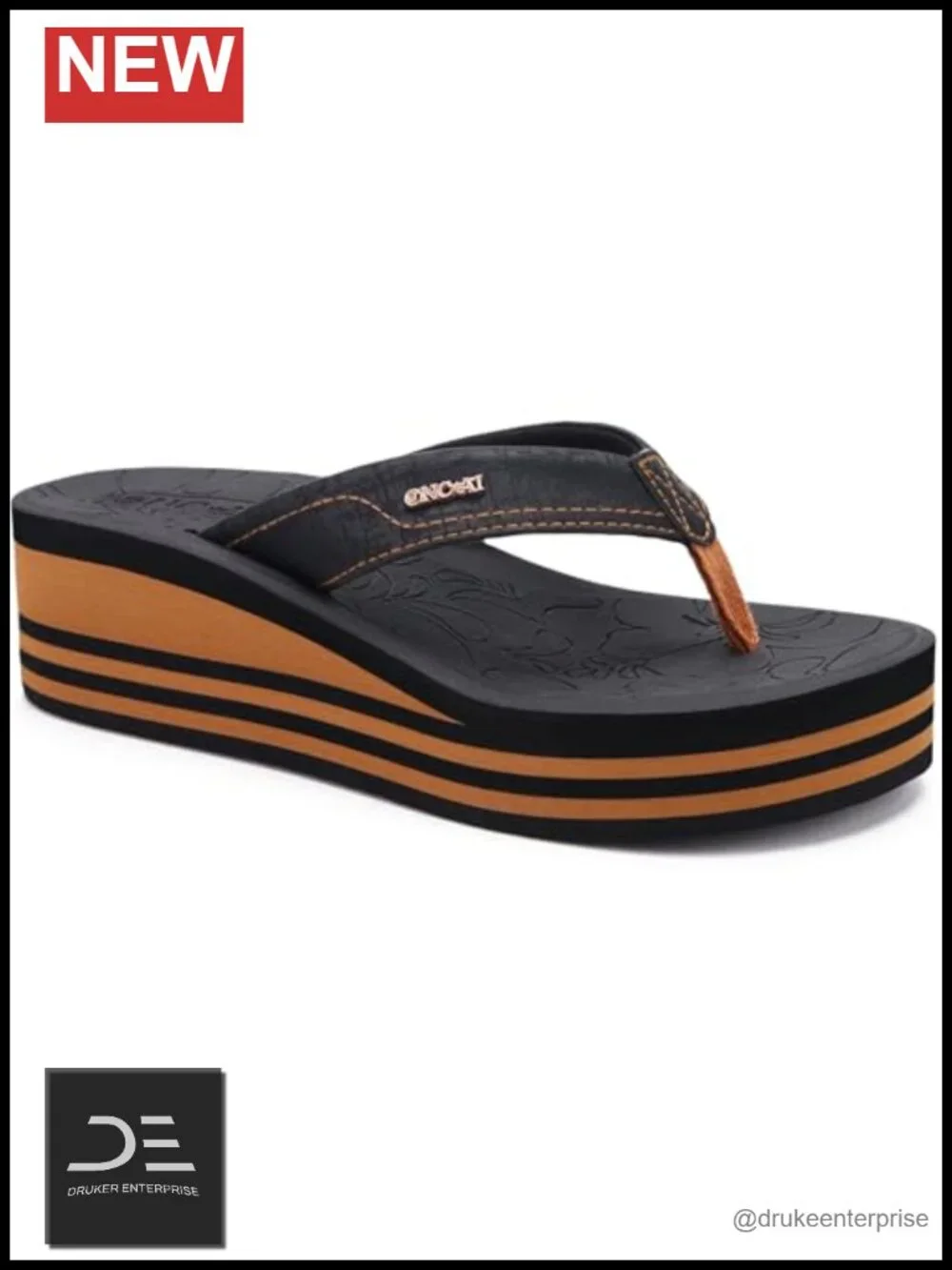 Faux Leather Platform Wedge Flip Flops for Women Chunky Heel Sandals Non-Slip
